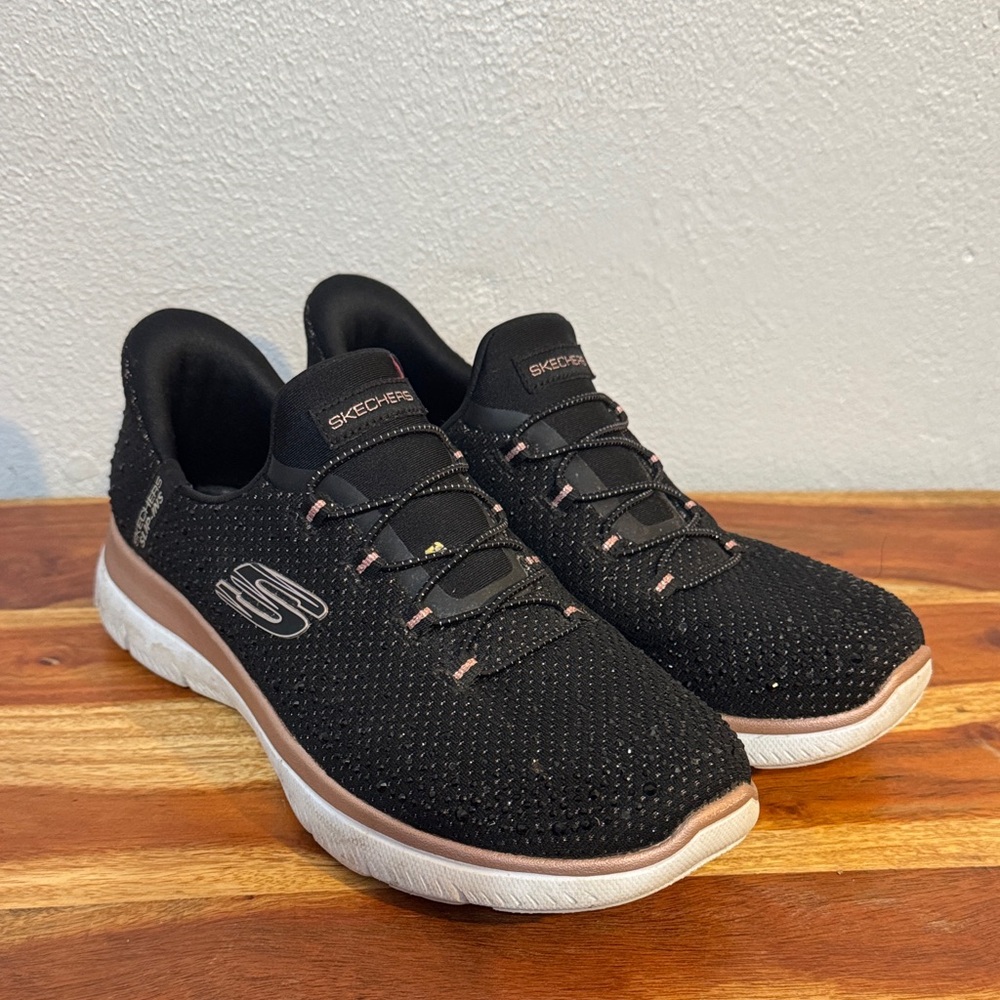 Skechers Black Rose Gold Slip-ins Memory Foam Sneakers Walking Athletic - Picture 14 of 14